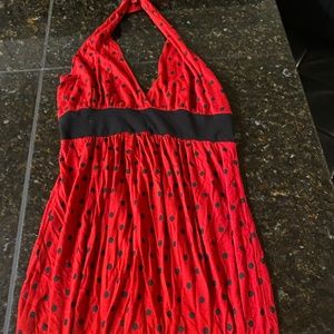 Red dress with black polka dot